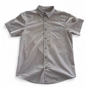 Men’s Colombia Sportswear Plaid Checkered Tan and White Button Up T-Shirt Size M